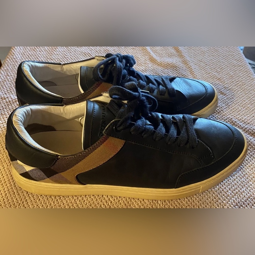 Men's Size Euro 43 US 10 Burberry Black Leather & Suede CNHESHAHE Sneakers Shoes